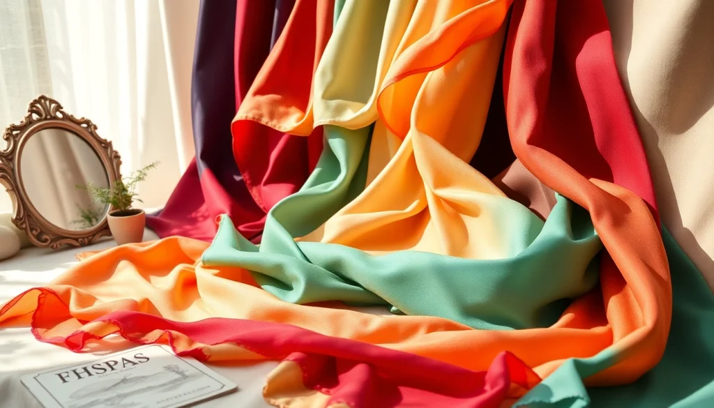 Explore vibrant scarves showcasing intricate patterns in a luxurious setting.