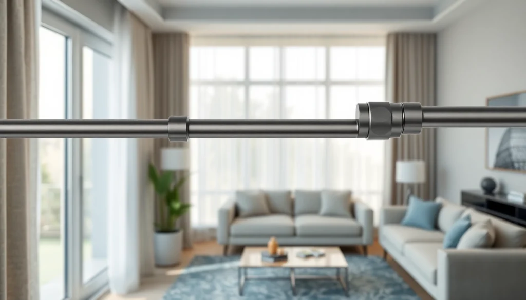 Showcase of stylish curtain tracks and poles in a modern living room enhancing décor.