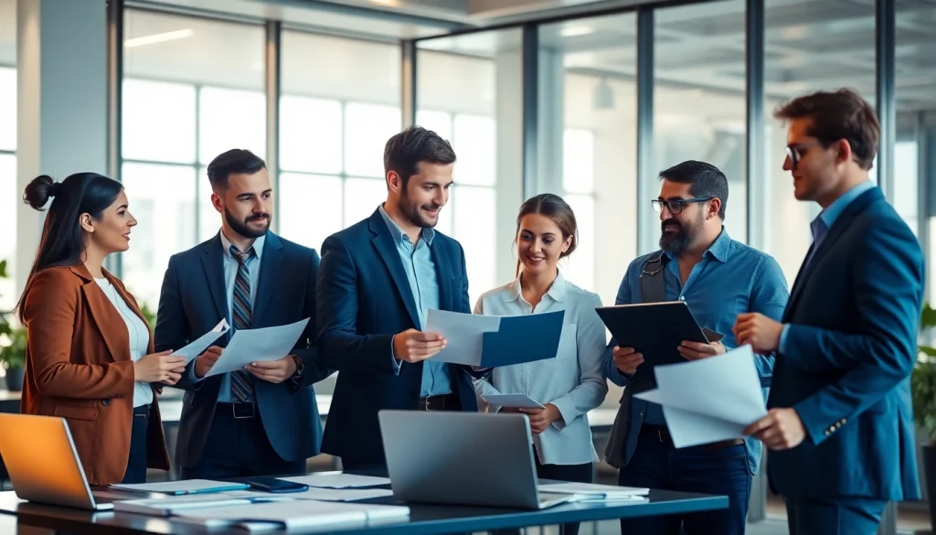 Engaged professionals providing tax services in a modern office, promoting teamwork and efficiency.