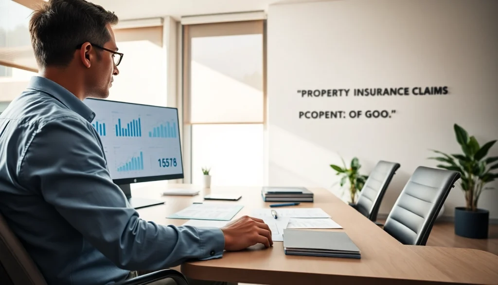 Consultant analyzing Property Insurance Claims in a bright office environment.