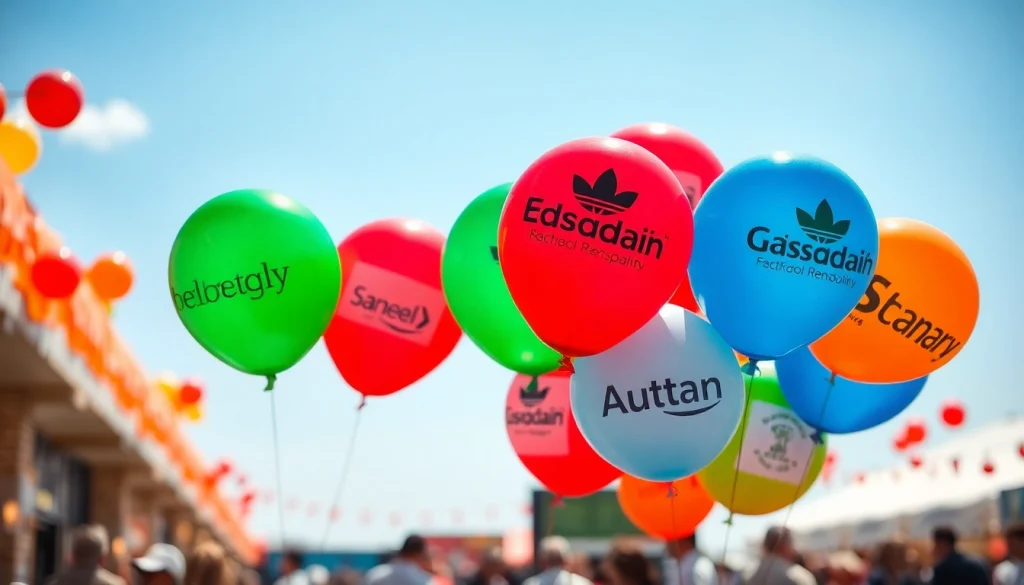 Print balloons with your logo showcased at an outdoor event celebrating brands and engagement.