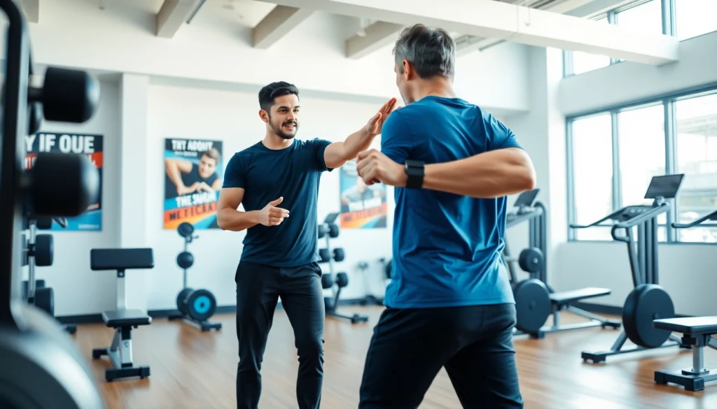 Train with a personal trainer tonbridge in a vibrant gym environment showcasing effective fitness guidance.