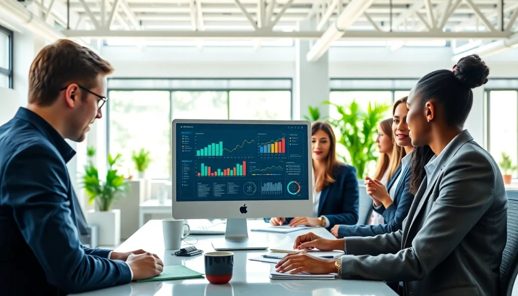 AI agent for lead generation collaborating with a team in a modern office environment.