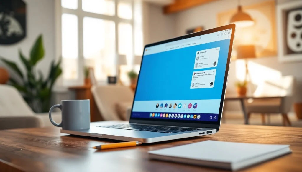 Engage with a website chatbot displayed on a modern laptop, enhancing user interaction.