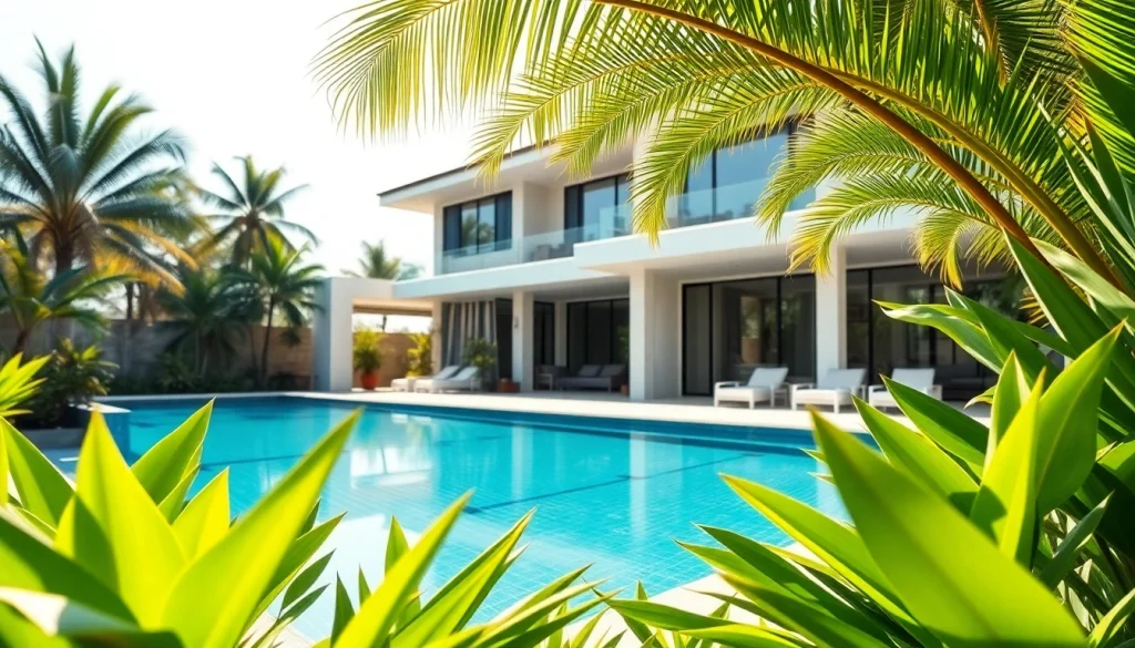 Showcase of property management Phuket services in an upscale villa environment with vibrant landscaping.
