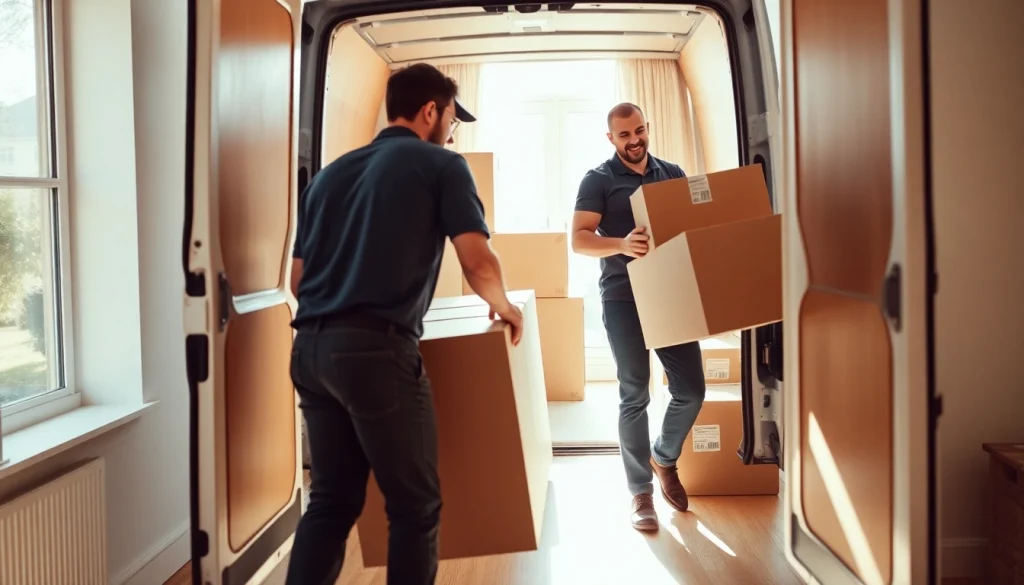 Action-packed scene of east London removals showcasing professional movers loading a van.