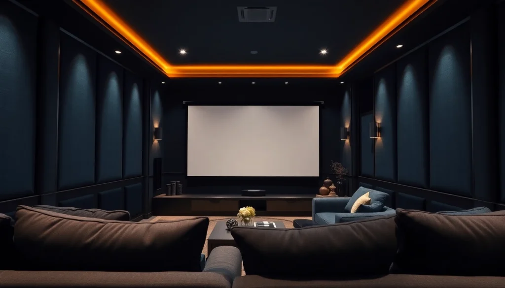 Showcase of the Best Fixed Frame Projector Screen in an elegant home theater setup.