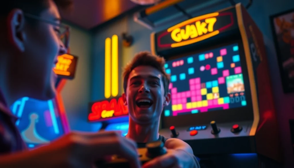 Engaging gameplay scene of block breaker de google with vibrant arcade setup and excited player.