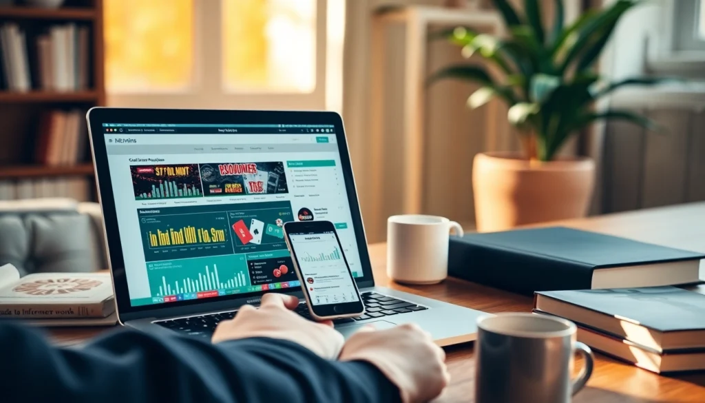 Evaluate Is We1Win Legit? through a professional workspace with a laptop and smartphone.