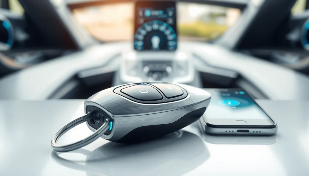 Showcasing keys for electric cars with advanced design details on a sleek surface