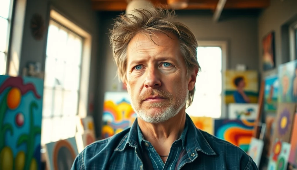 Speck Mellencamp passionately creating art in his vibrant studio.