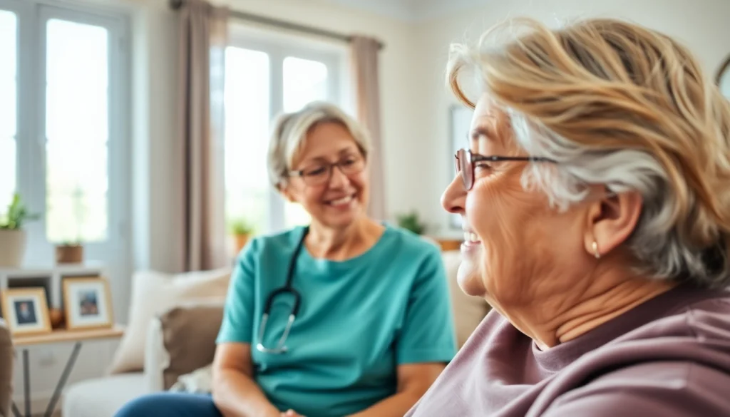 Providing compassionate in home care austin tx to a senior in a cozy living room setting.