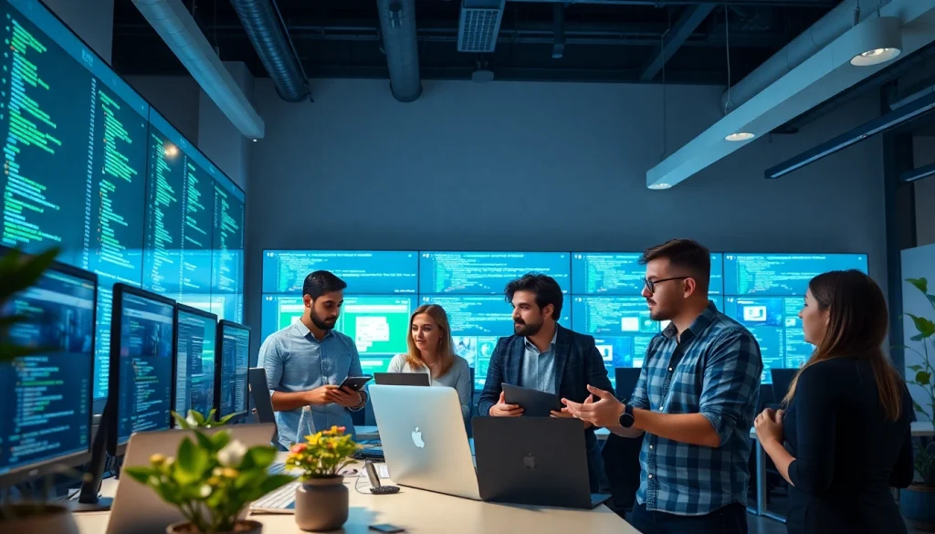 sviluppatori web app collaborano in un ambiente d'ufficio moderno, mostrando il lavoro in team.