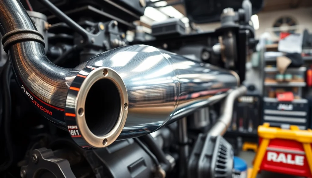 Install a high-performance downpipe on a turbo engine in a professional automotive workshop.