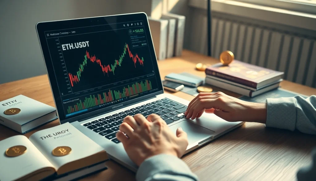 Monitor displaying live ETH USDT trading data, emphasizing real-time cryptocurrency analysis.