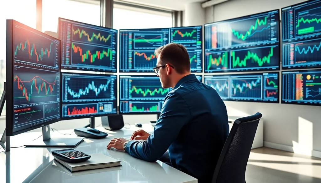 Assessing live Forex trading charts in a modern office setting with advanced technology.