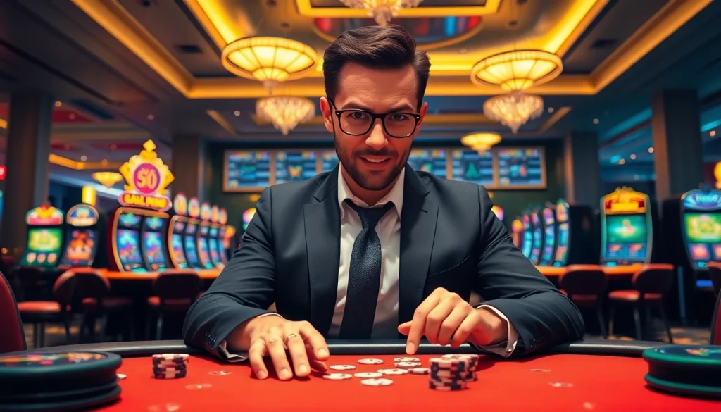 Découvrez le meilleur casino en ligne avec un joueur engagé dans un jeu palpitant.