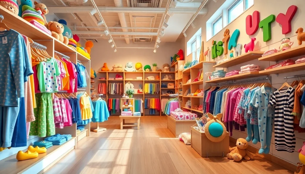 Shop at http://www.websonlinestore.com for unique kids' clothing and toys in a vibrant store setting.