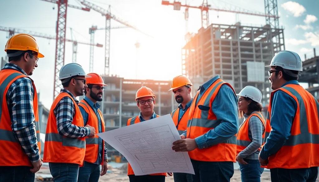 Showcase New Jersey Commercial General Contractor team collaborating on a construction site.