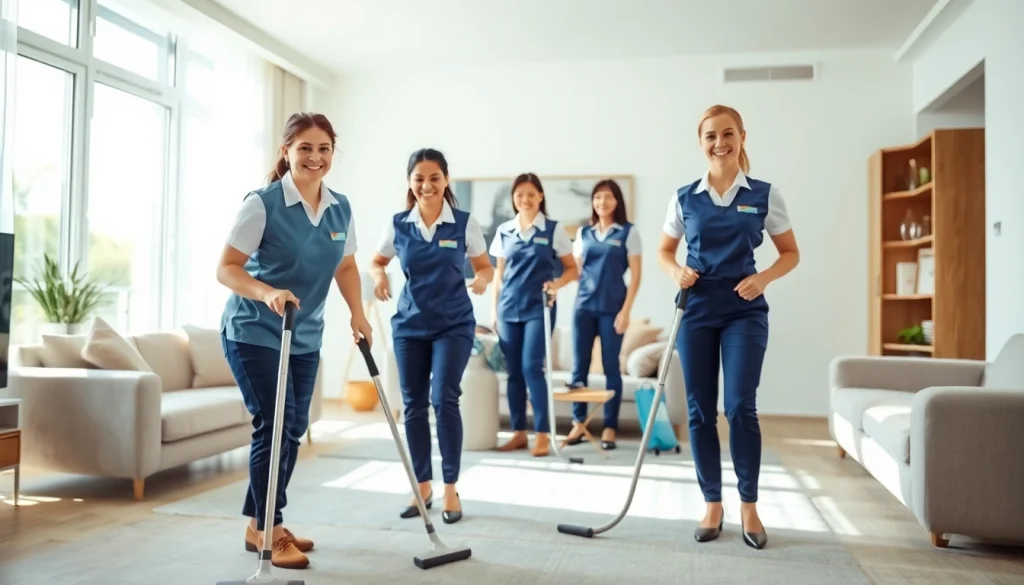 Efficient bond cleaning Brisbane service represented by friendly cleaners ensuring a spotless apartment.