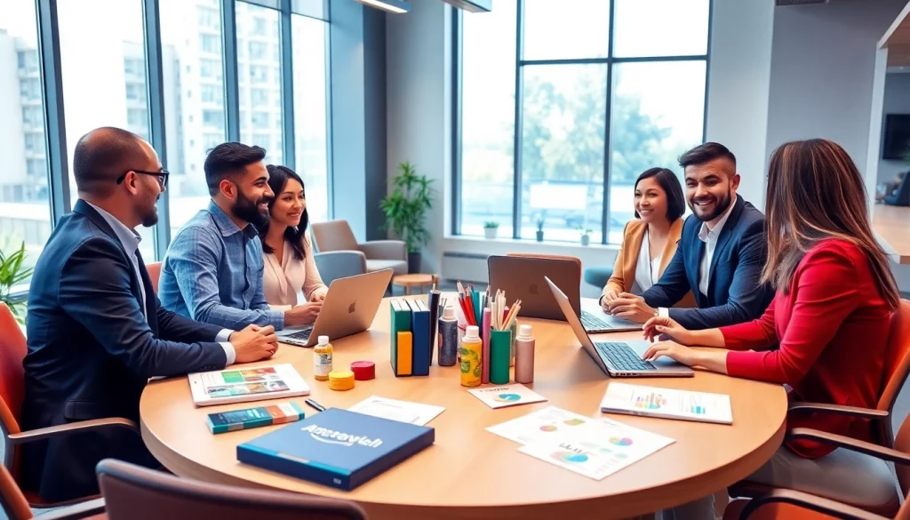 Engaged team collaborating on strategies for amazon wholesale in a modern office.