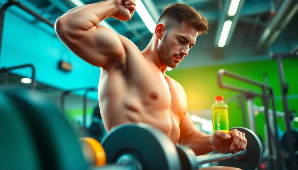Shop hgh for sale, an athlete showcasing strength and vitality in a vibrant gym setting.