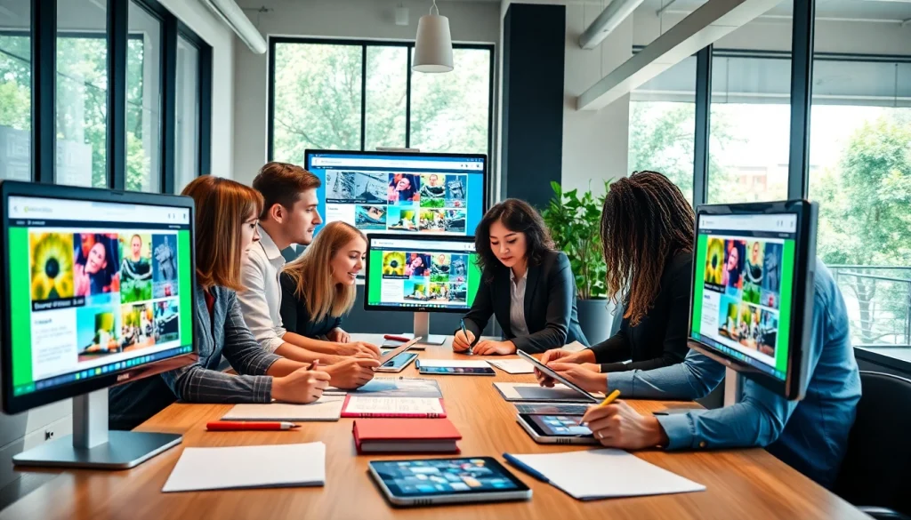 Kansas City web design companies showcasing a collaborative team in a vibrant office atmosphere.