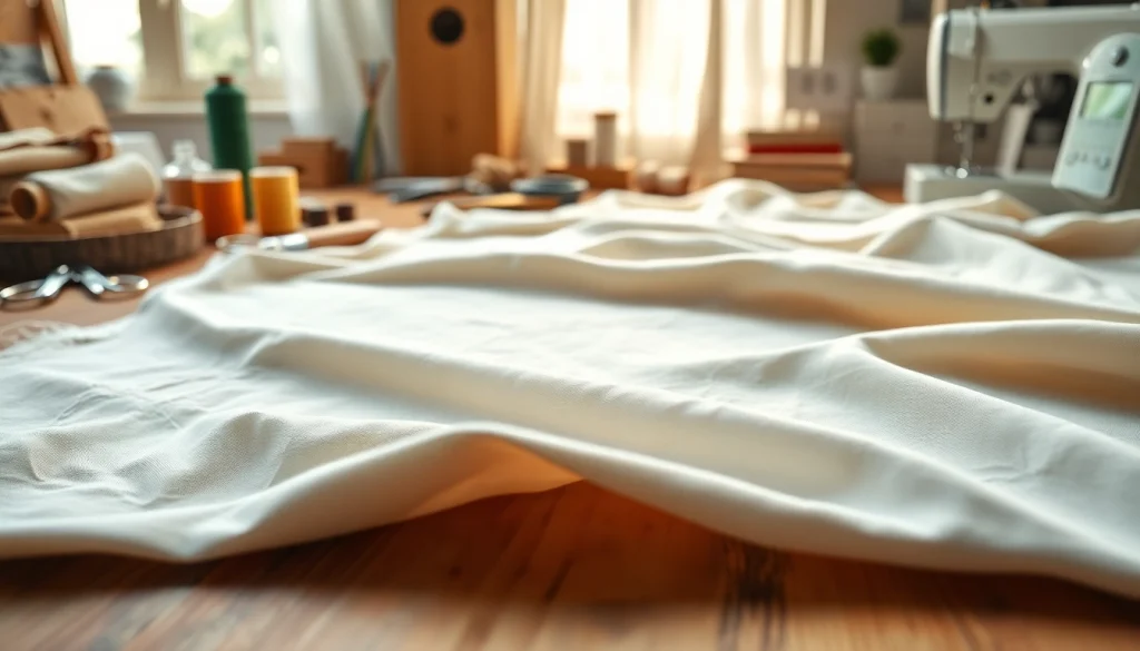 Ungebleekt katoen stof met natuurlijke textuur en kleur, perfect voor handwerkprojecten.