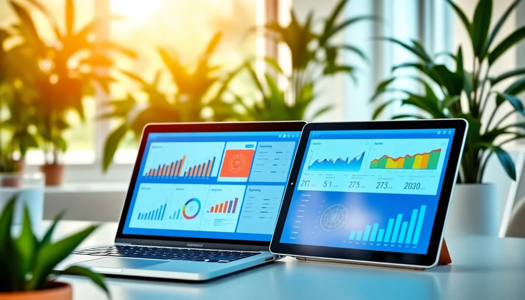 Engaging workspace showcasing https://digitalsoftwaremarkett.com with software interfaces and modern devices.