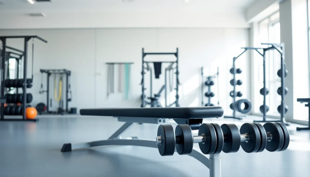 Showcase home gym equipment arranged with sleek designs and perfect lighting for an energizing workout.