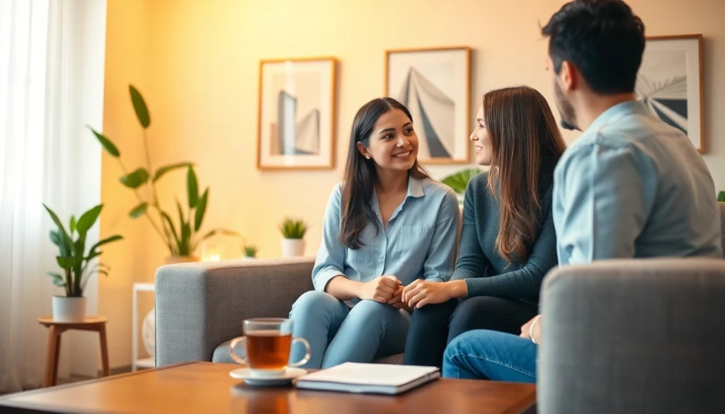 Therapist helping a client cope with anxiety in a tranquil office setting.