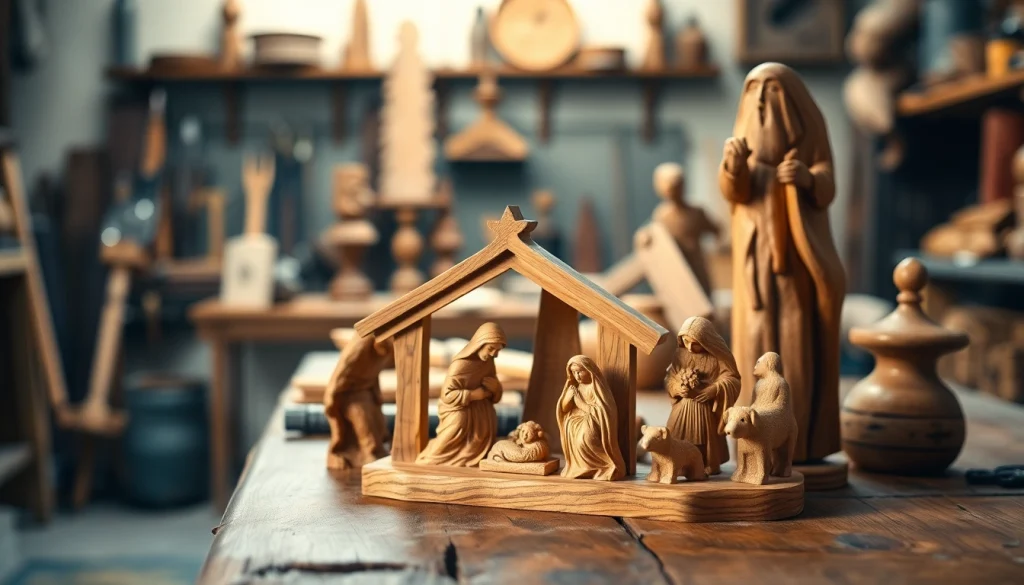 Admire beautifully crafted olive wood carvings showcasing intricate details and artisanal craftsmanship.