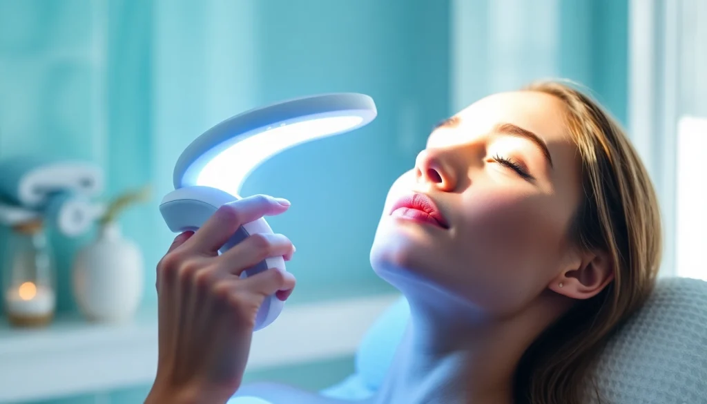 quasarmd LED light therapy device showcasing soothing skin treatment in a tranquil spa.