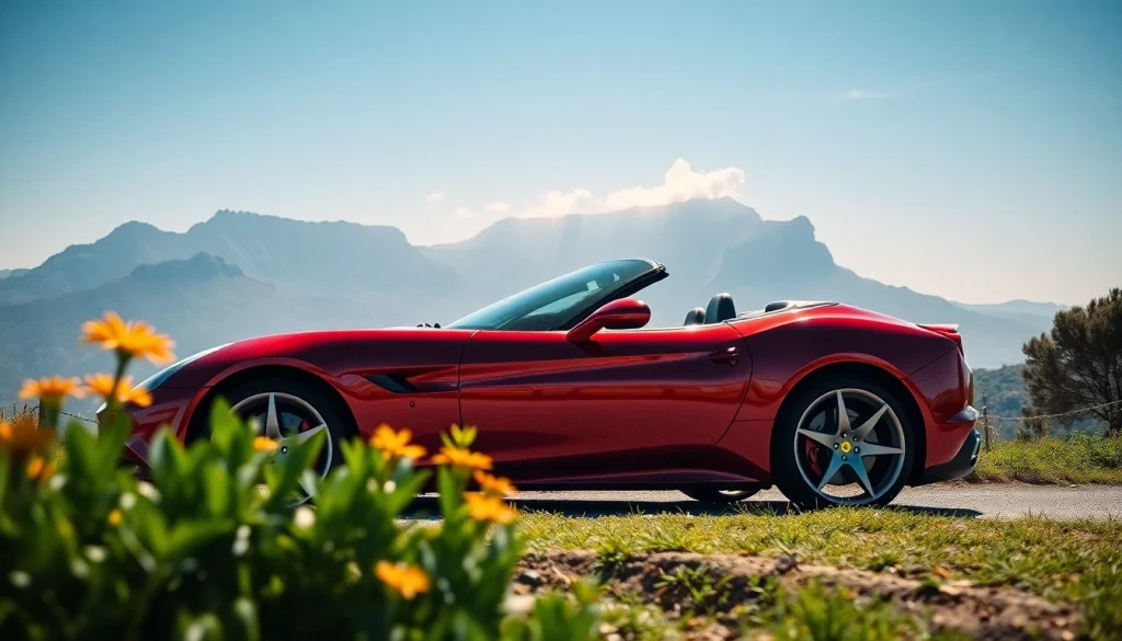 Luxury Ferrari California for sale Cape Town parked with Table Mountain as backdrop.