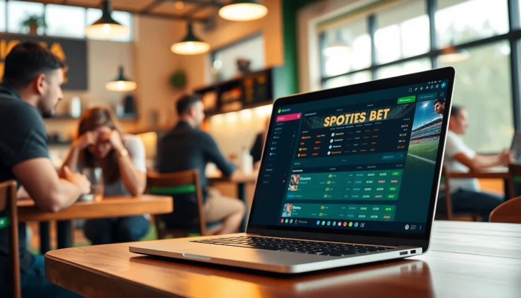 Découvrez le nouveau site de paris sportif dans un café animé avec des paris en ligne.