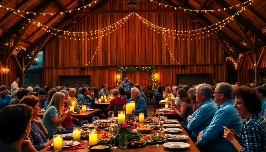 Enjoy a night at the barn dinner theater 2024 schedule with cheerful guests dining by candlelight.