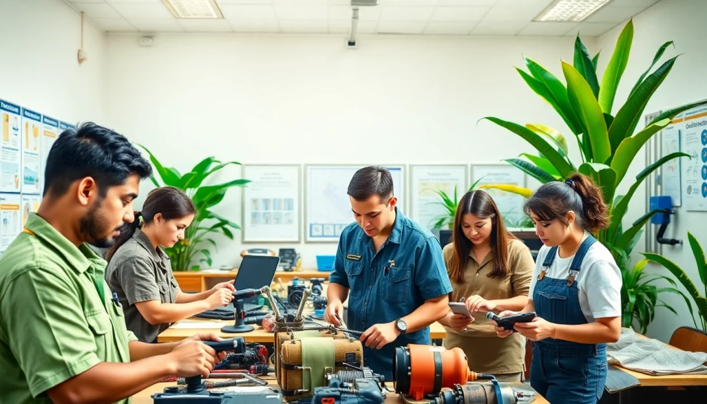 Students actively learning at trade schools in Hawaii, showcasing hands-on skills in a vibrant classroom.