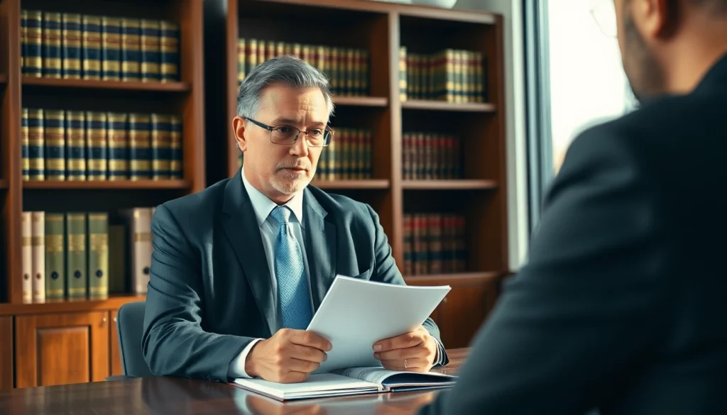 Maryland Workers Compensation Lawyer consulting with a client in a professional law office setting.