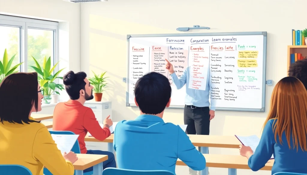Students actively learning French conjugation techniques in an engaging classroom setting.