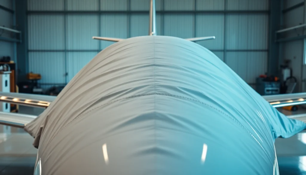 Protecciones y covers de aviación para aviones en un hangar moderno y luminoso