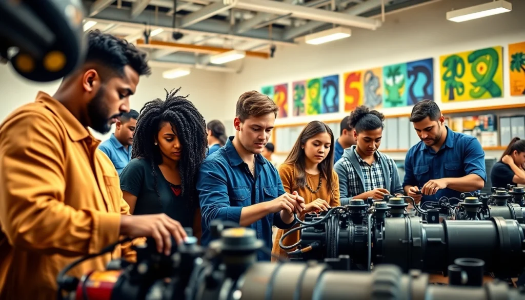 Engaged students in trade schools in southern California actively learning in a dynamic classroom environment.
